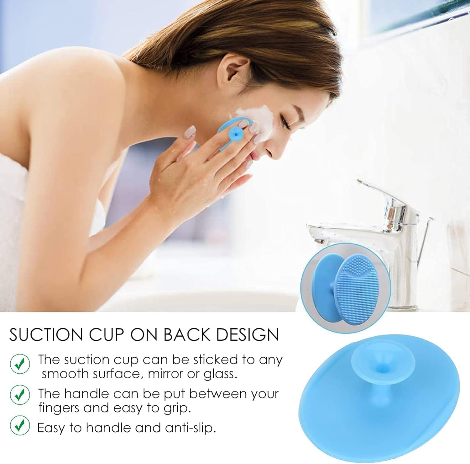 E-COSMOS 2 Pack Manual Facial Cleansing Brushes, Face Scrubber, Soft Silicone, Face Exfoliator Blackhead Acne Pore Pad Cradle Cap Face Wash Brush for Deep Cleaning Skin Care (Multicolor)