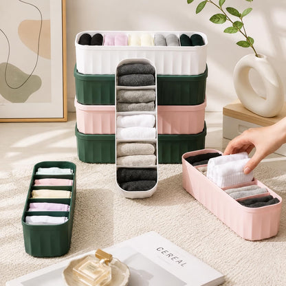 Stewit® 4-Piece Plastic Wardrobe Storage Boxes and Drawer Divider Set for Underwear, Socks, Ties, and Scarves, Multicolor