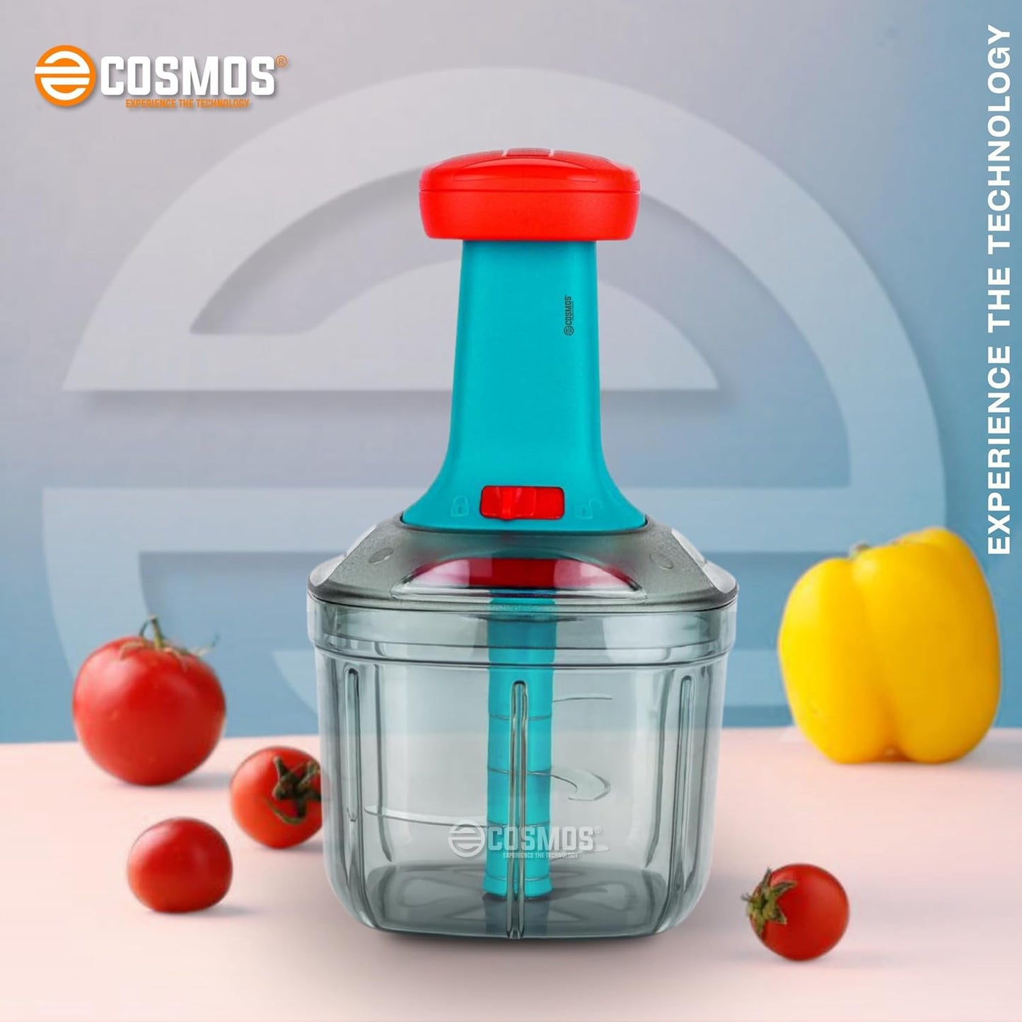 E-COSMOS Food Chopper Manual Hand-Press (Red & Tarquise 900ml with Mixi Blade)