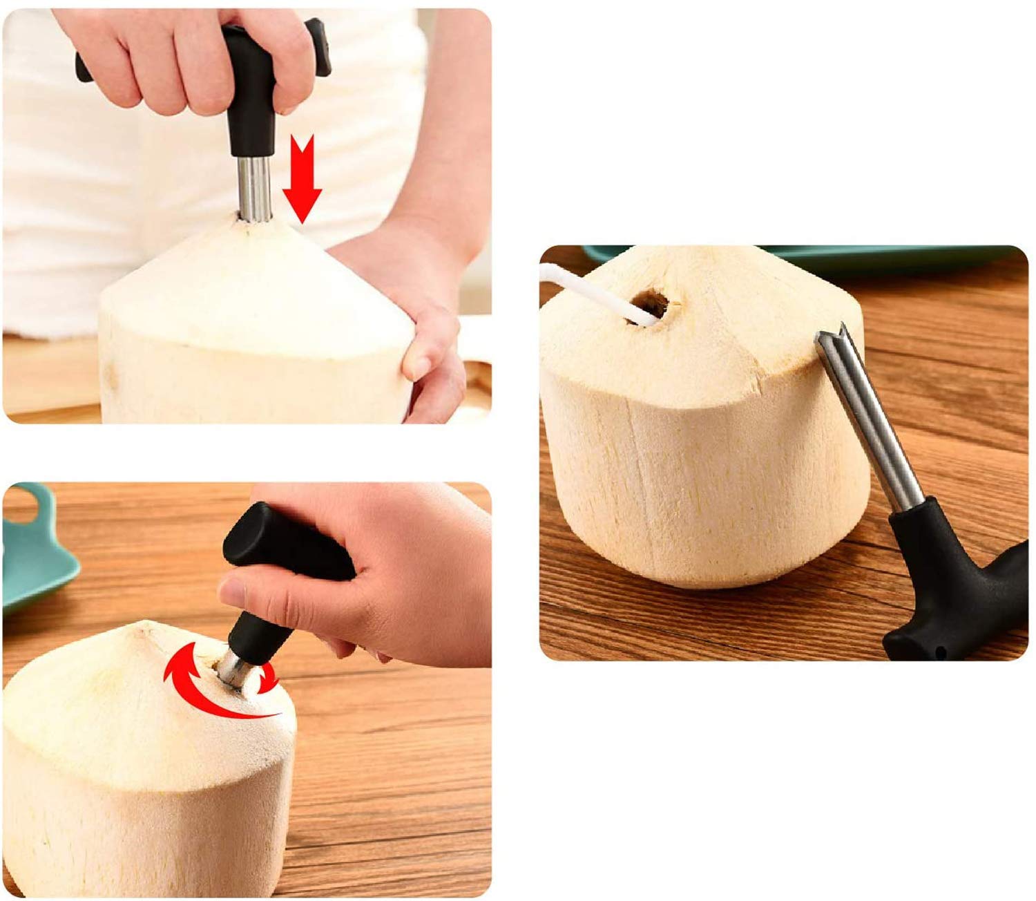 E-COSMOS Coconut Opener Stainless Steel Drill Cutter with Cleaner Stick Coconut Tool, Set of 1, Multicolor