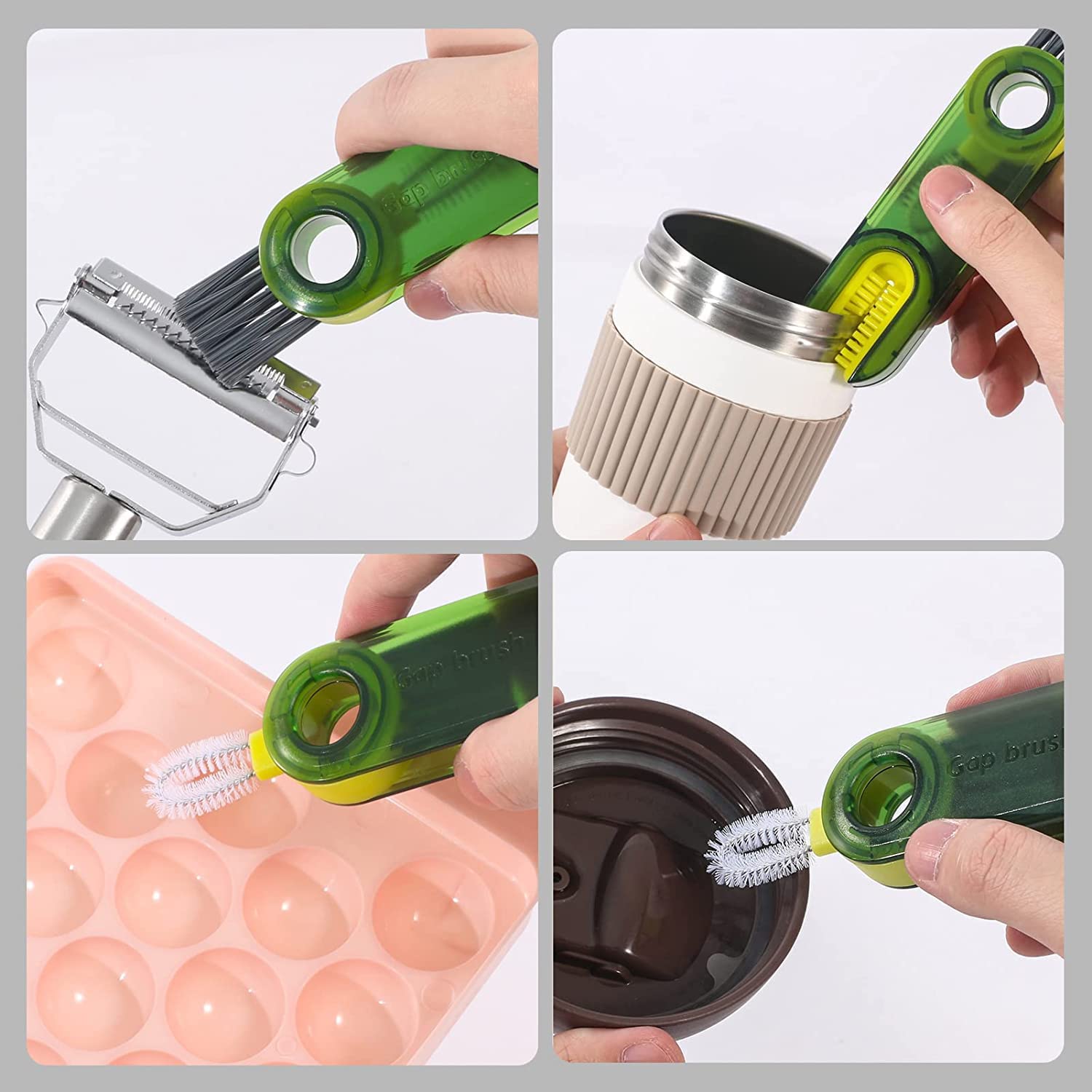 E-COSMOS 3 in 1 Cup Lid Gap Cleaning Brush Set, Multifunctional Insulation Bottle Cleaning Tools, Mutipurpose Tiny Silicone Cup Holder Cleaner, Home Kitchen Cleaning Kitchen Tools (1PC,Multicolor)