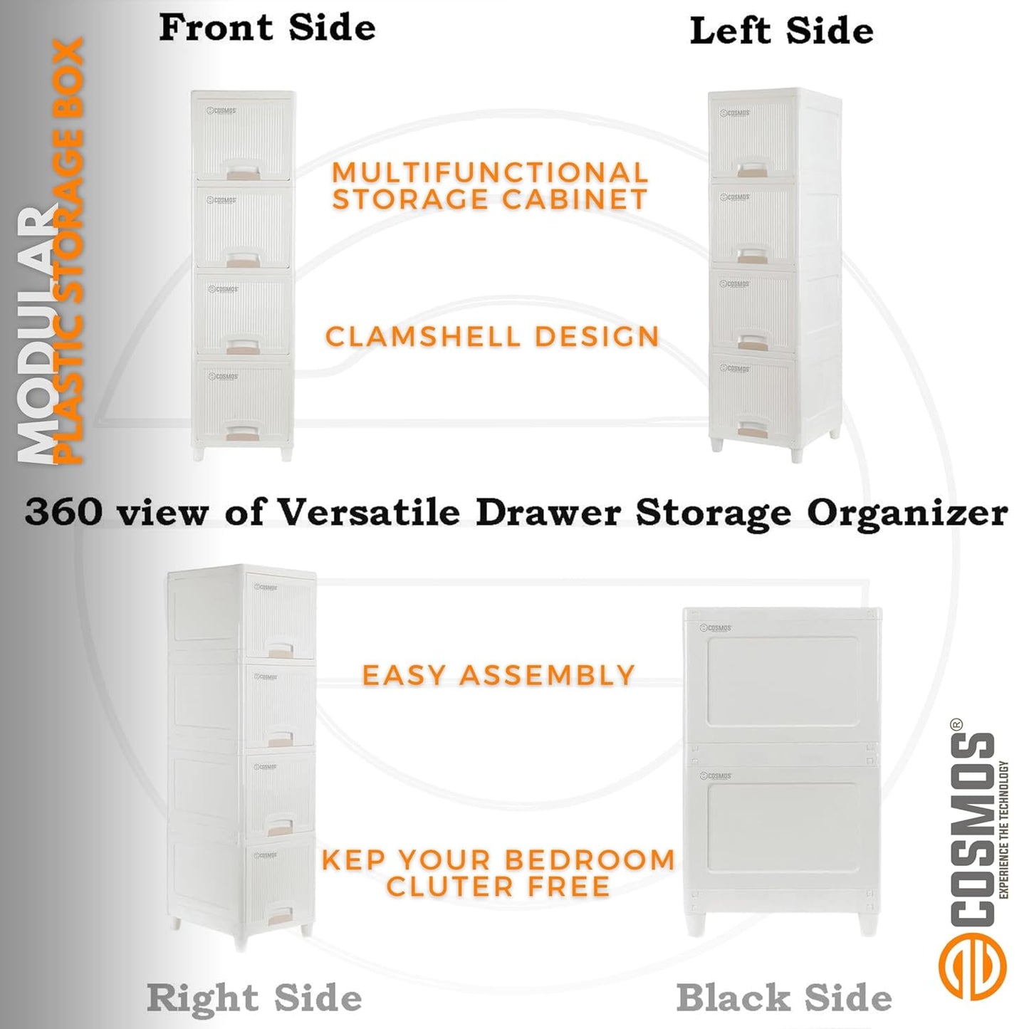 E-COSMOS Plastic Cupboard for Clothes Plastic Cabinet for Storage | White