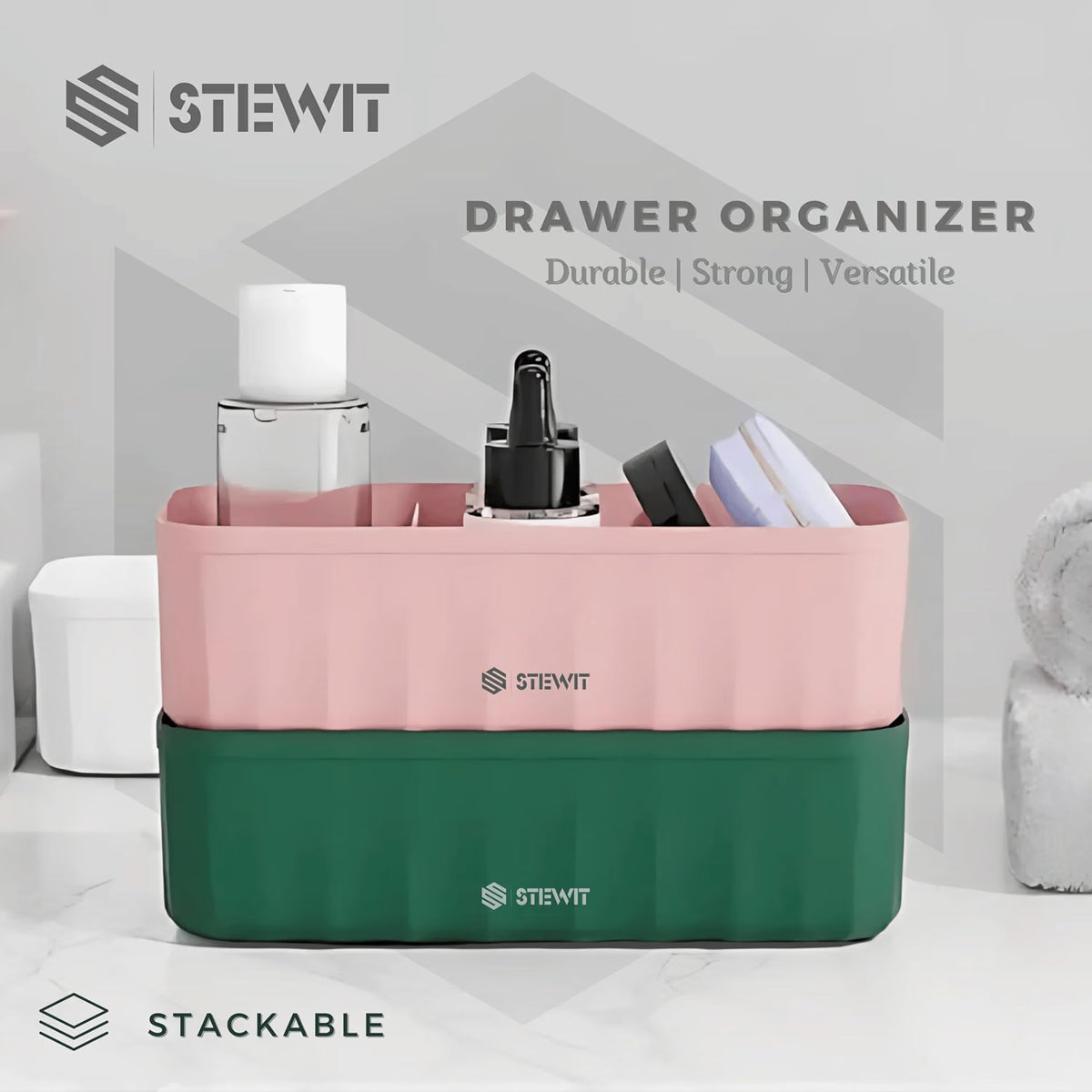 Stewit® 4-Piece Plastic Wardrobe Storage Boxes and Drawer Divider Set for Underwear, Socks, Ties, and Scarves, Multicolor