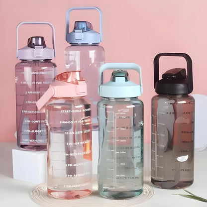 E-COSMOS 2L Capacity Belt Straw Transparent Motivational Water Bottle
