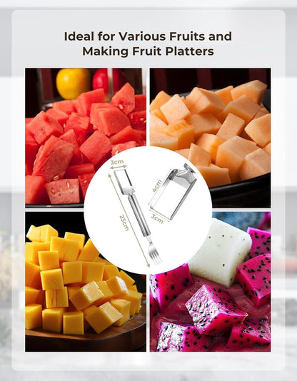 E-COSMOS 2 Pack Watermelon Fork Cutter Slicer Tool, 2-in-1 Stainless Steel Fruit Cutter Melon Slicer Cutter Tool, Watermelon Cutting Tool for Home Party Camping Kitchen Gadget (Pack of 2)