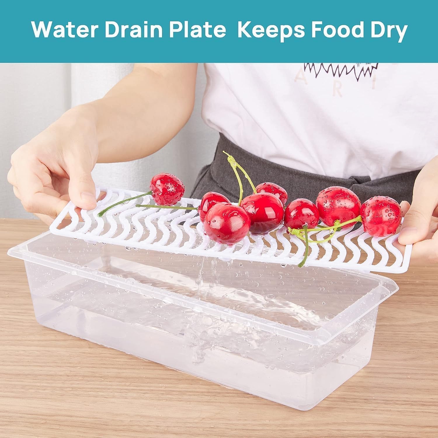 E-COSMOS Fridge Storage Boxes Pack Of 6 With Removable Drain Plate And Airtight Lid | Stackable Plastic Fridge Storage Containers Keeps Fruits, Vegetables, Meat, Fish Fresh Longer, 1500 Ml