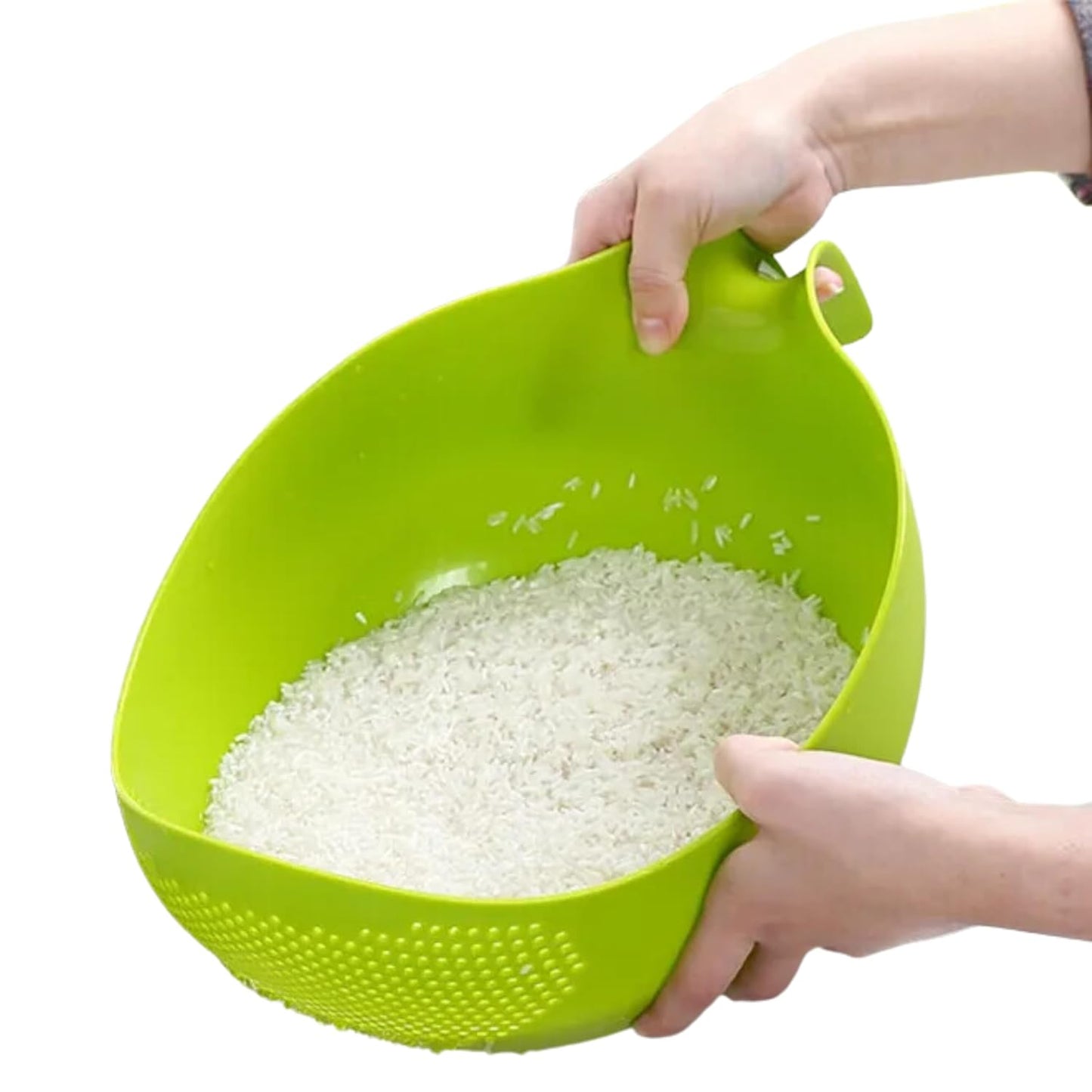 E-COSMOS Water Strainer Multi-Use Strainer/Washer Bowl for Rice Vegetable & Fruits (Rice Bowl) (Pack of 1, Green)