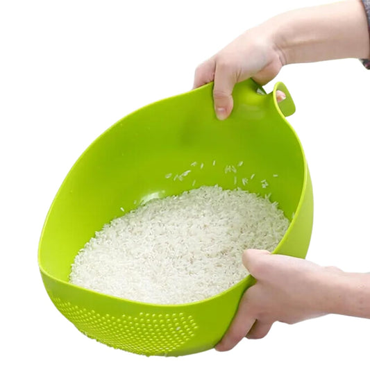 E-COSMOS Water Strainer Multi-Use Strainer/Washer Bowl for Rice Vegetable & Fruits (Rice Bowl) (Pack of 1, Green)