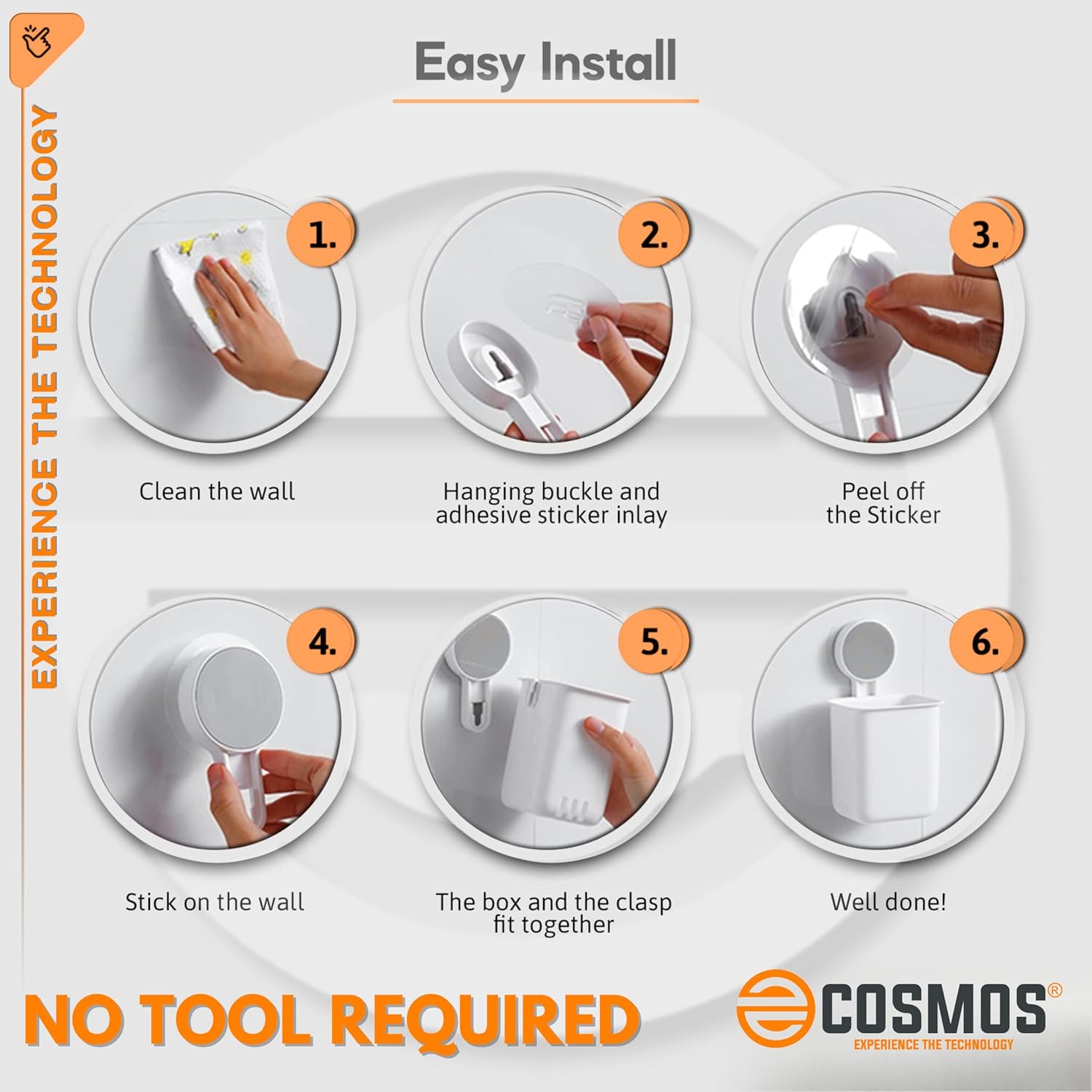 E-COSMOS Wall Mounted Self Adhesive Plastic Toothbrush Holder for Toothbrushes, Toothpaste, Shaver, Razor & Make Up Brush (POF2).