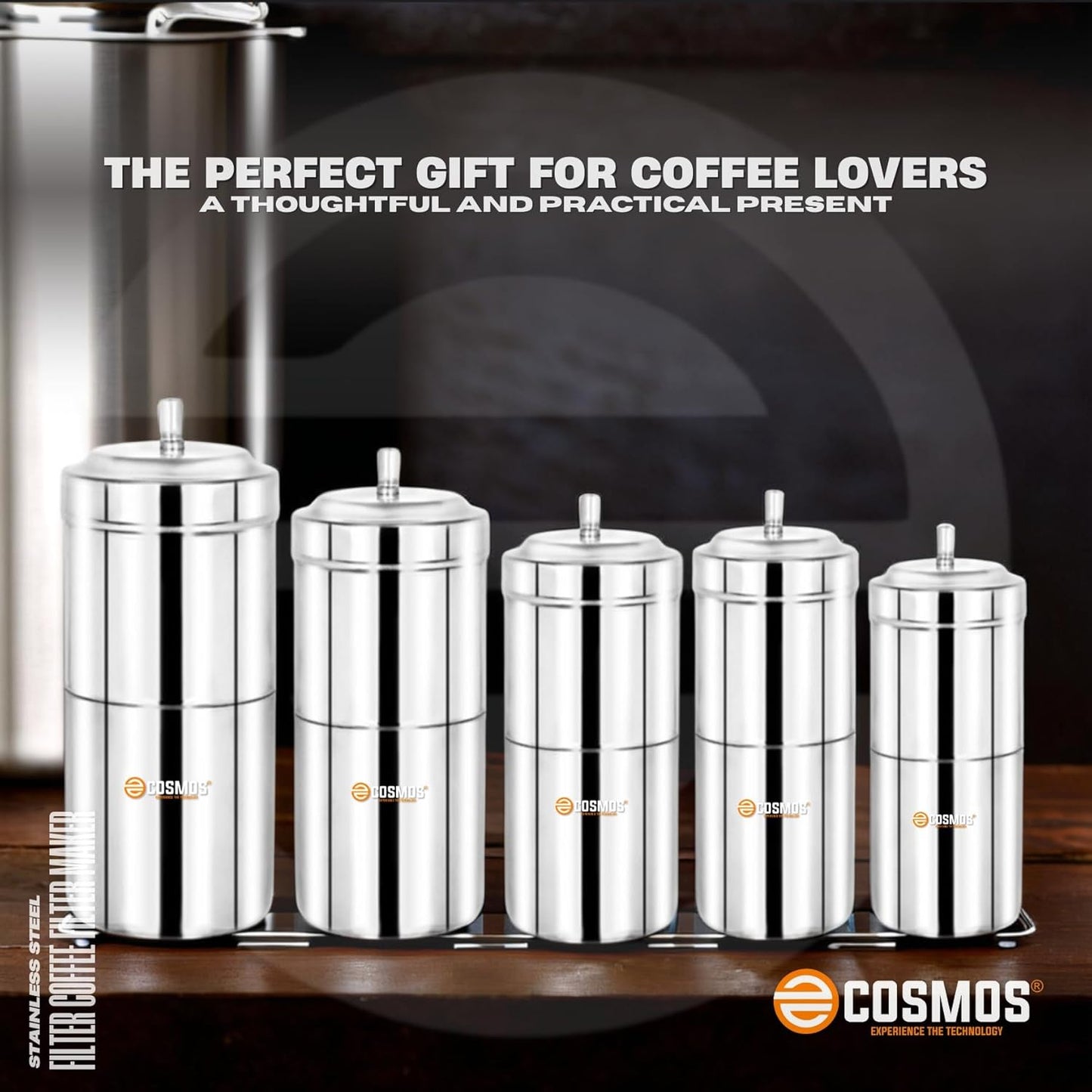 E-COSMOS Durable Stainless Steel Coffee Decoction Maker - 200ml Capacity for Making 2-4 Cups of Traditional Filter Coffee (Pack of 1, Steel)
