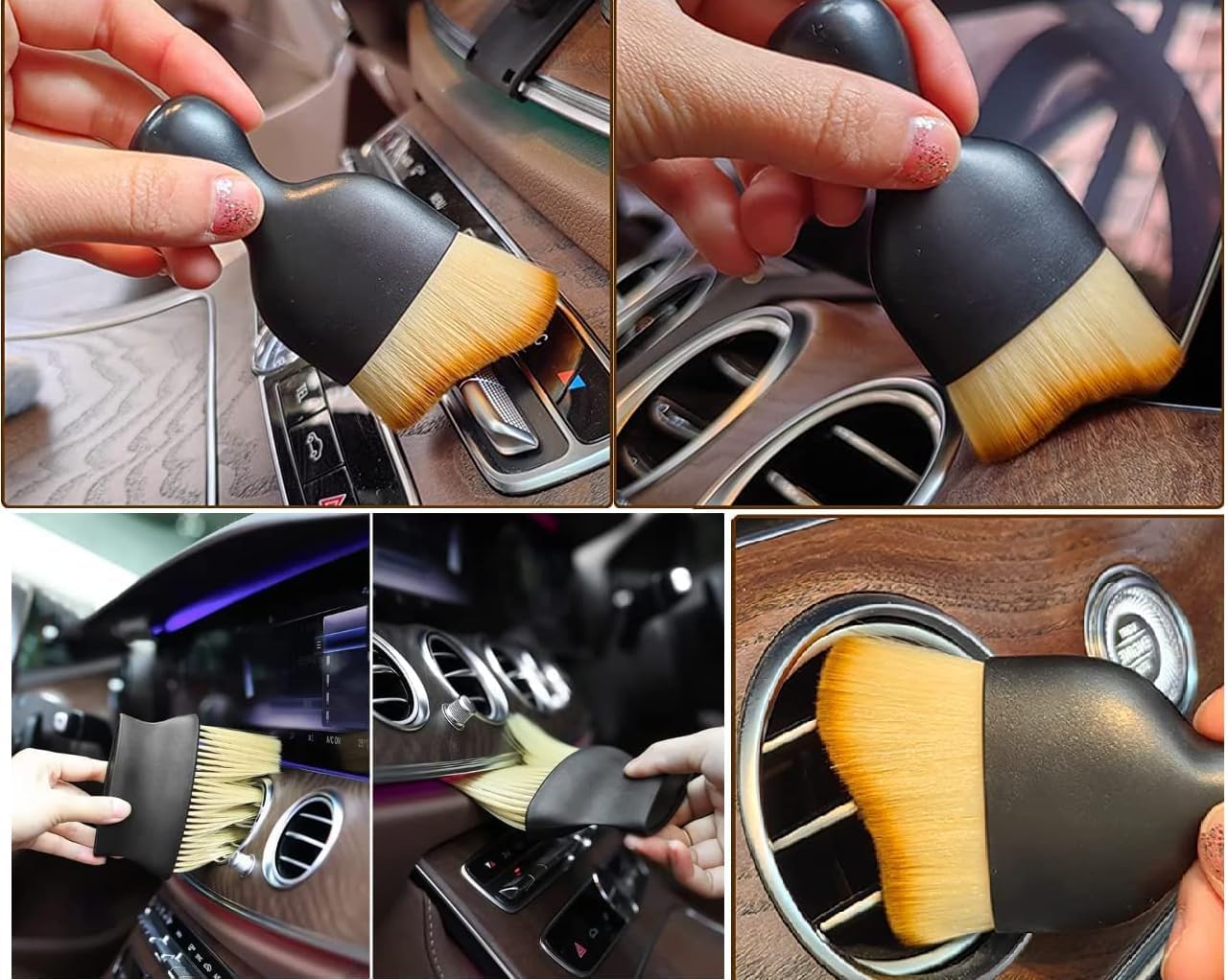 E-Cosmos Brush Mini Car Cleaning Brush with Handle and Dust Cover Car AC Vent Cleaner Dashboard Cleaner Accessories for Detailing Brush Multipurpose Gadget Cleaner Car Duster Brush (Small) (1pcs)