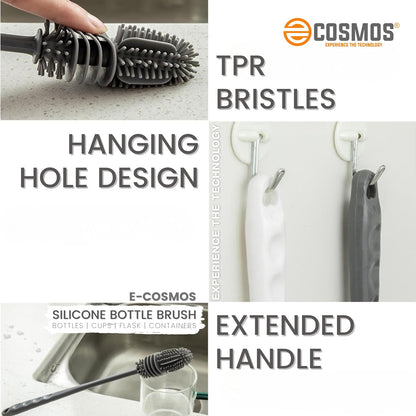 E-COSMOS Bottle Cleaning Brush Silicone Long Handle, Water Bottle, Containers, Vase and Glass, Bottle Cleaner for Kitchen Accessories Kitchen Tools Item Products Gadgets