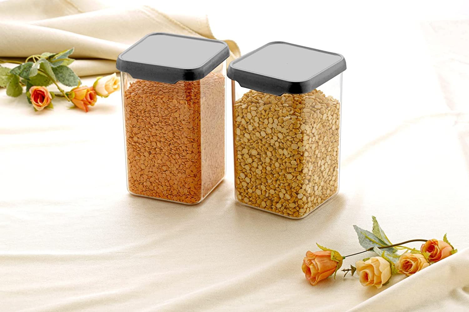 E-COSMOS Plastic Square Container Set for Kitchen Storage - 1100ml Containers | Unbreakable | Container & Container Set (Pack Of 6)
