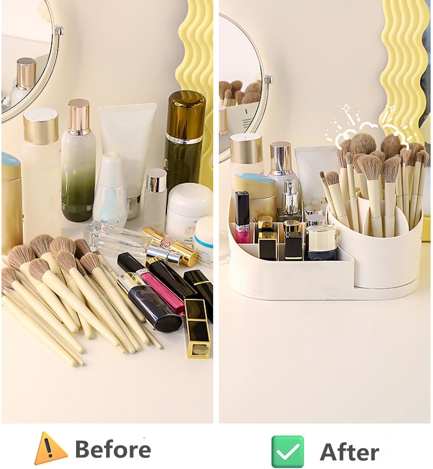 E-COSMOS 360 Degree Rotating Desk Makeup Brush Organizers and Desk Desktop Storage