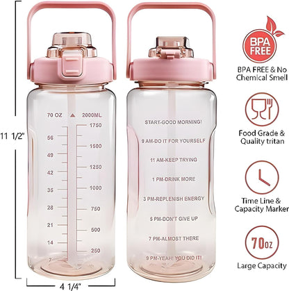 E-COSMOS 2L Capacity Belt Straw Transparent Motivational Water Bottle