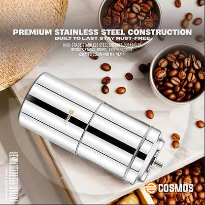 E-COSMOS Durable Stainless Steel Coffee Decoction Maker - 200ml Capacity for Making 2-4 Cups of Traditional Filter Coffee (Pack of 1, Steel)