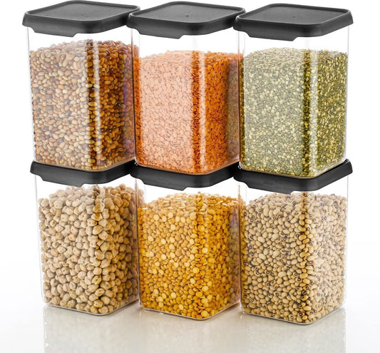 E-COSMOS Plastic Square Container Set for Kitchen Storage - 1100ml Containers | Unbreakable | Container & Container Set (Pack Of 6)