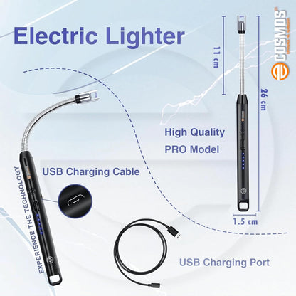 E-COSMOS Electric Lighter for Candles Rechargeable Electric Gas Home Use Candle Plasma Flameless Windproof USB 360° Flexible Neck Arc (Multicolor)