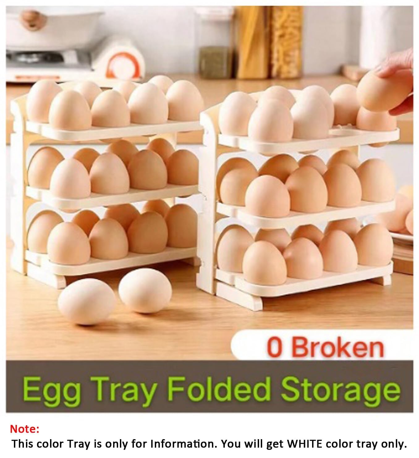 E-COSMOS Layer, 24 Grid Plastic Egg Tray For Fridge | Fresh-Keeping Cases Holder | Egg Storage Container | Egg Refrigerator Tray | Easy To Use | Foldable (Cream, Pack of 1)