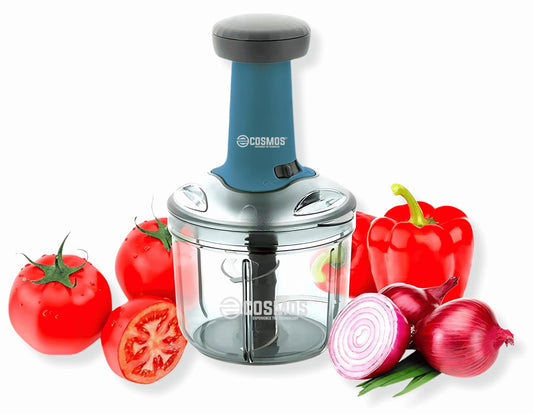 E-COSMOS Food Chopper 900ml, 4 Blade Steel Large Manual Hand-Press Vegetable Chopper Mixer Cutter to Cut Onion, Salad, Tomato, Potato (Pack of 1) 900ml