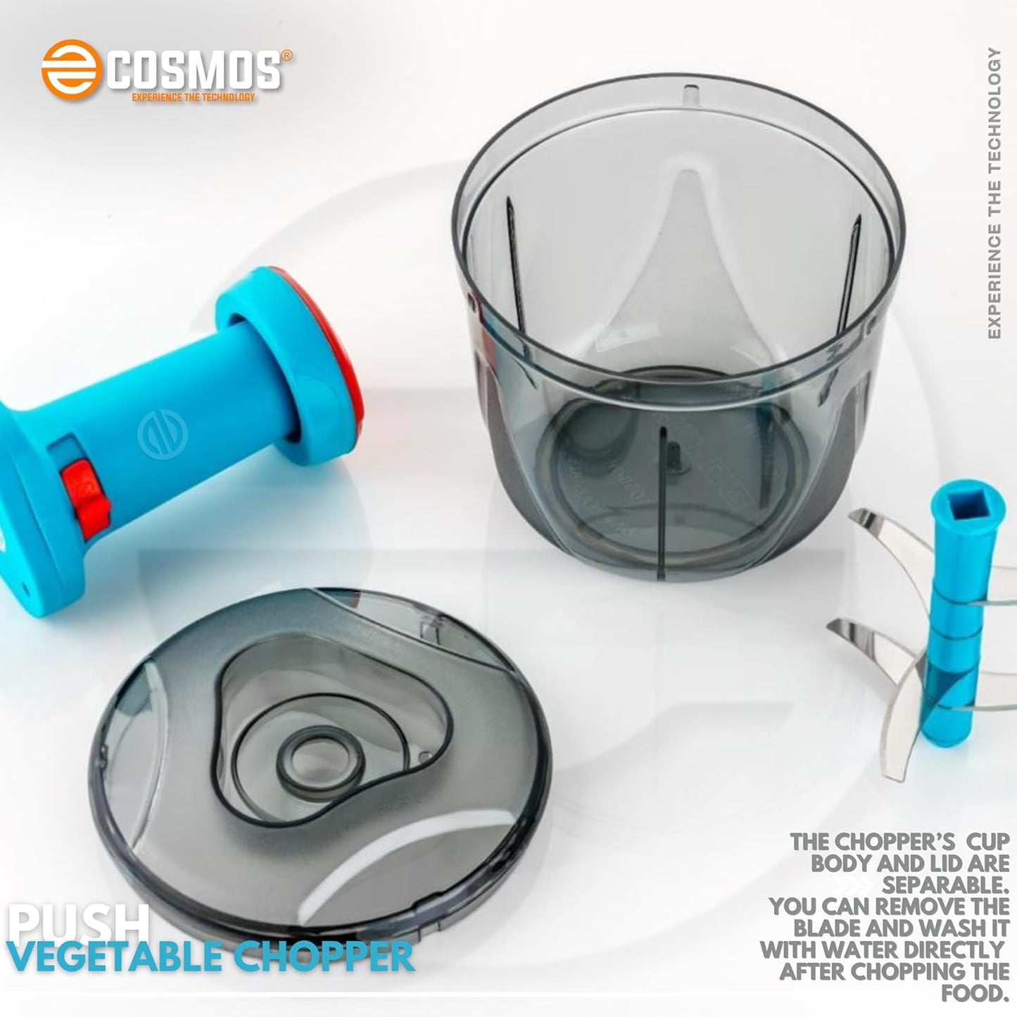 E-COSMOS Food Chopper Manual Hand-Press (Red & Tarquise 1000ml)