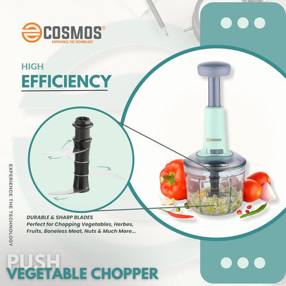 E-COSMOS Food Chopper 900ml, 4 Blade Steel Large Manual Hand-Press Vegetable Chopper Mixer Cutter to Cut Onion, Salad, Tomato, Potato (Pack of 1) 900ml