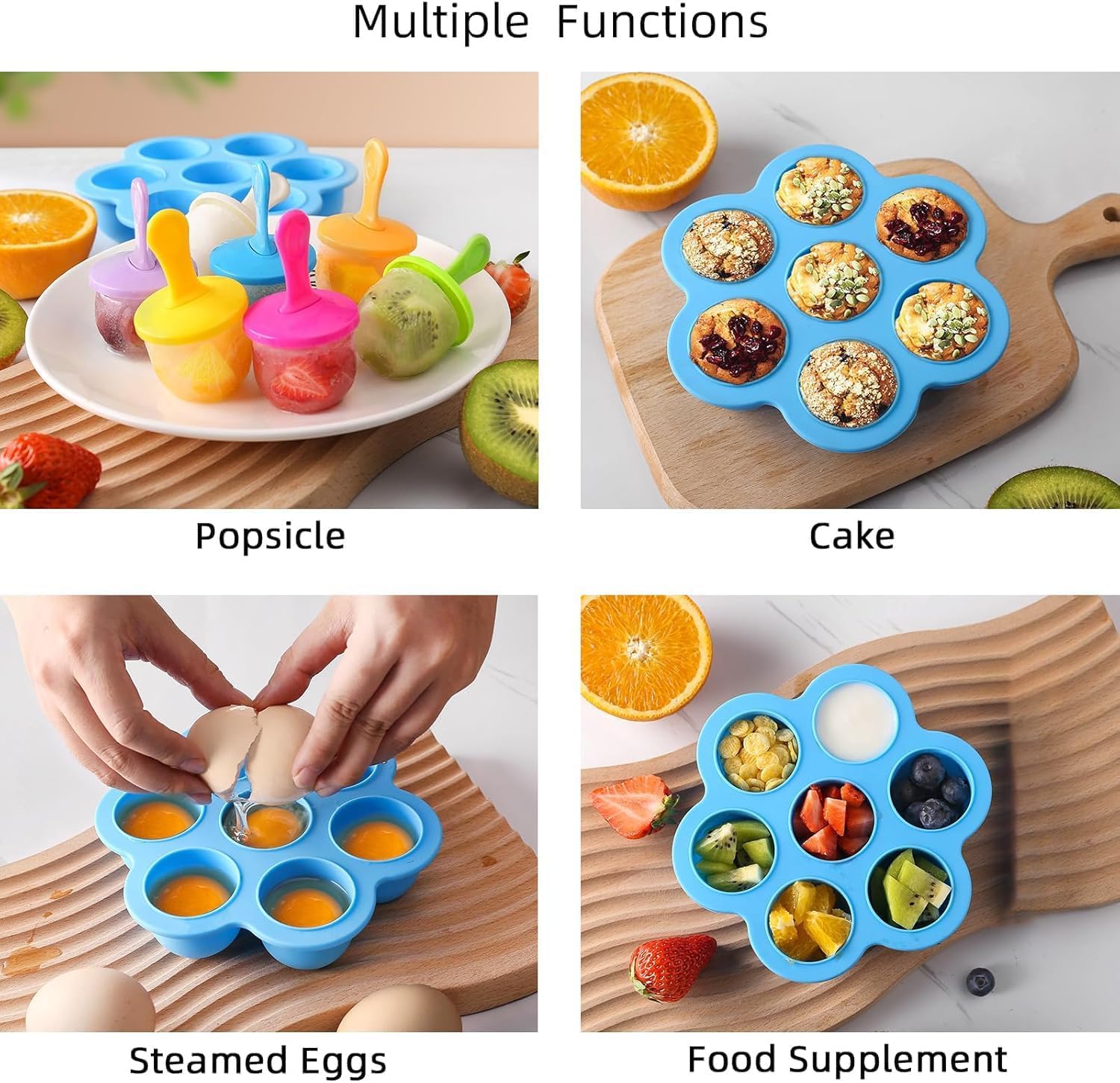 E-COSMOS Reusable Silicone Popsicle Mould Set - Fun Kulfi Maker for Kids & Adults | Easy Release & Bright Blue Color (1 Piece)