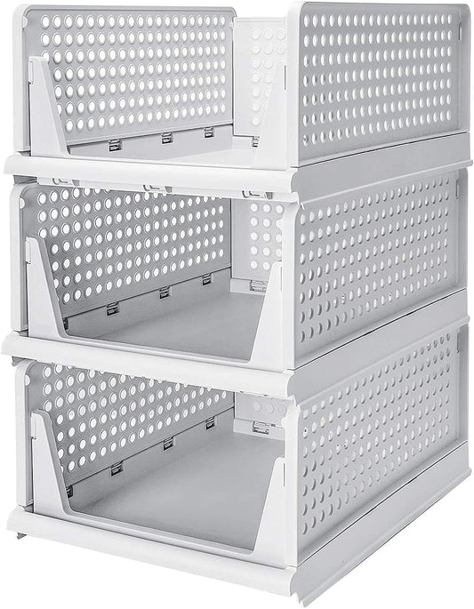 E-COSMOS Foldable & Stackable Storage Organizer | Kitchen Organizer | Wardrobe Organizer | Office Desk Organizer | Cosmetic Items Organizer | Plastic Tray Baskets (3 Large) (Pack Of 3 Pcs. (Large))