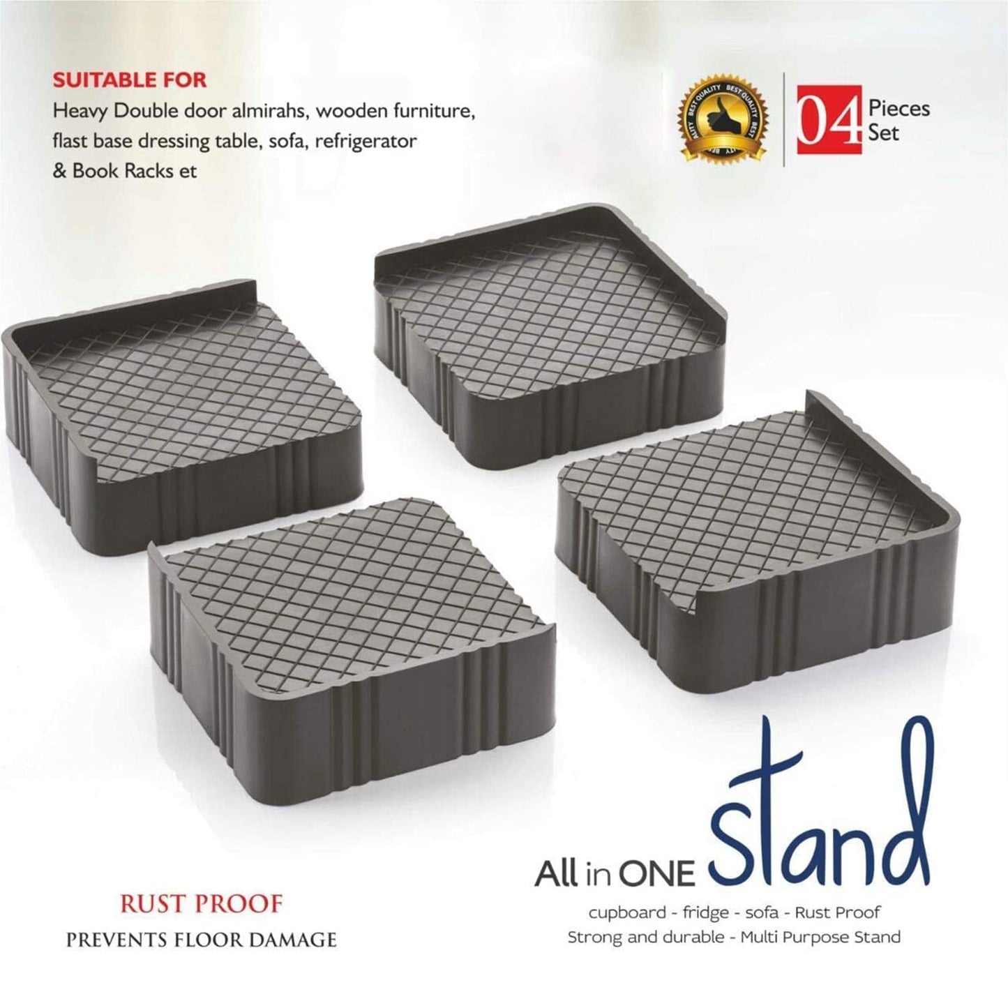E-Cosmos Refrigerator Stand, Washing Machine Stand,Furniture Base Stand, Fridge Stands for Single Door and Double Door (Pack of 4) (Grey), Medium