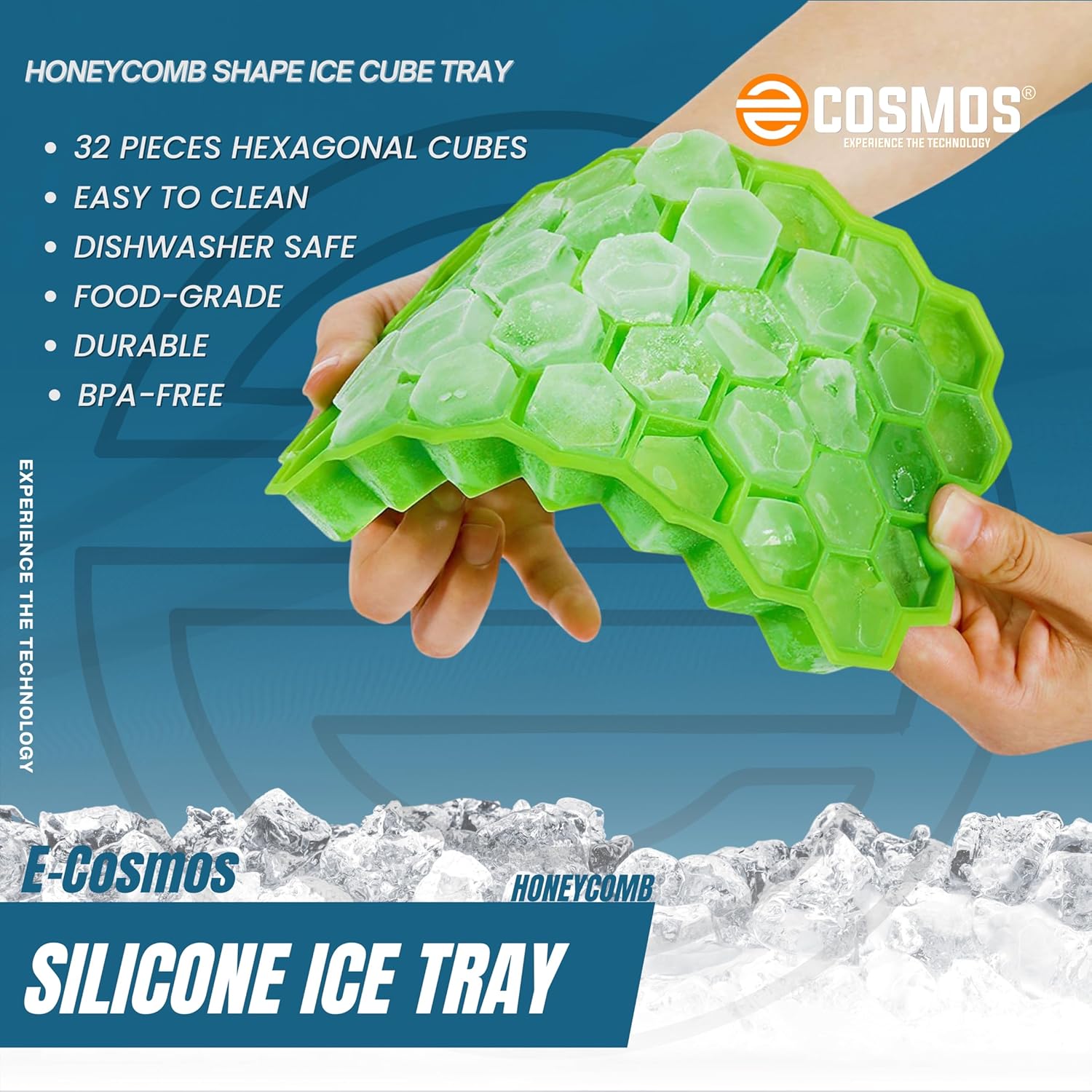 E-COSMOS Ice Cube Tray Silicone for Freezer Honeycomb 37 Cavity Ice Cube Mould Flexible Tray for Freezer, Chocolate Cake Maker, Ice Trays for Chilled Drinks, Reusable (Multi Color)