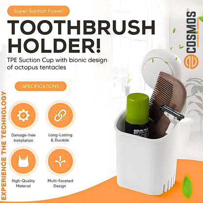 E-COSMOS Wall Mounted Self Adhesive Plastic Toothbrush Holder for Toothbrushes, Toothpaste, Shaver, Razor & Make Up Brush (POF2).