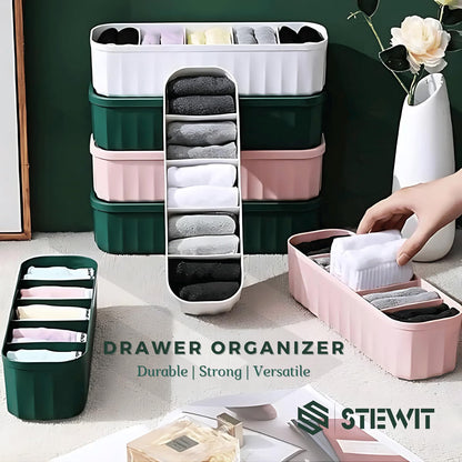 Stewit® 4-Piece Plastic Wardrobe Storage Boxes and Drawer Divider Set for Underwear, Socks, Ties, and Scarves, Multicolor