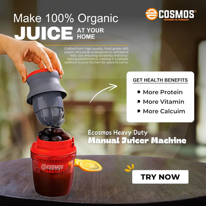 E-COSMOS Hand Press Juicer Machine | Lemon Squeezer | Reduce Effort Needed