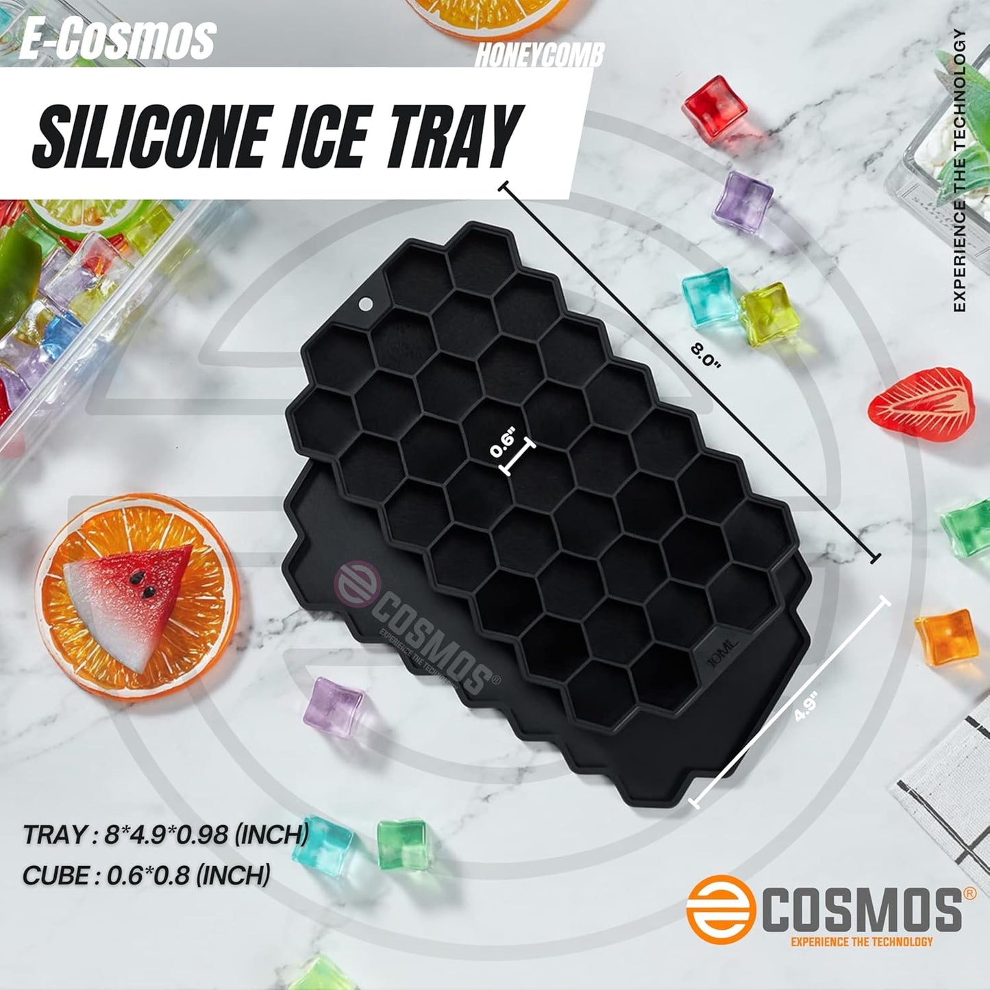 E-COSMOS Ice Cube Tray Silicone for Freezer Honeycomb 37 Cavity Ice Cube Mould Flexible Tray for Freezer, Chocolate Cake Maker, Ice Trays for Chilled Drinks, Reusable (Multi Color)