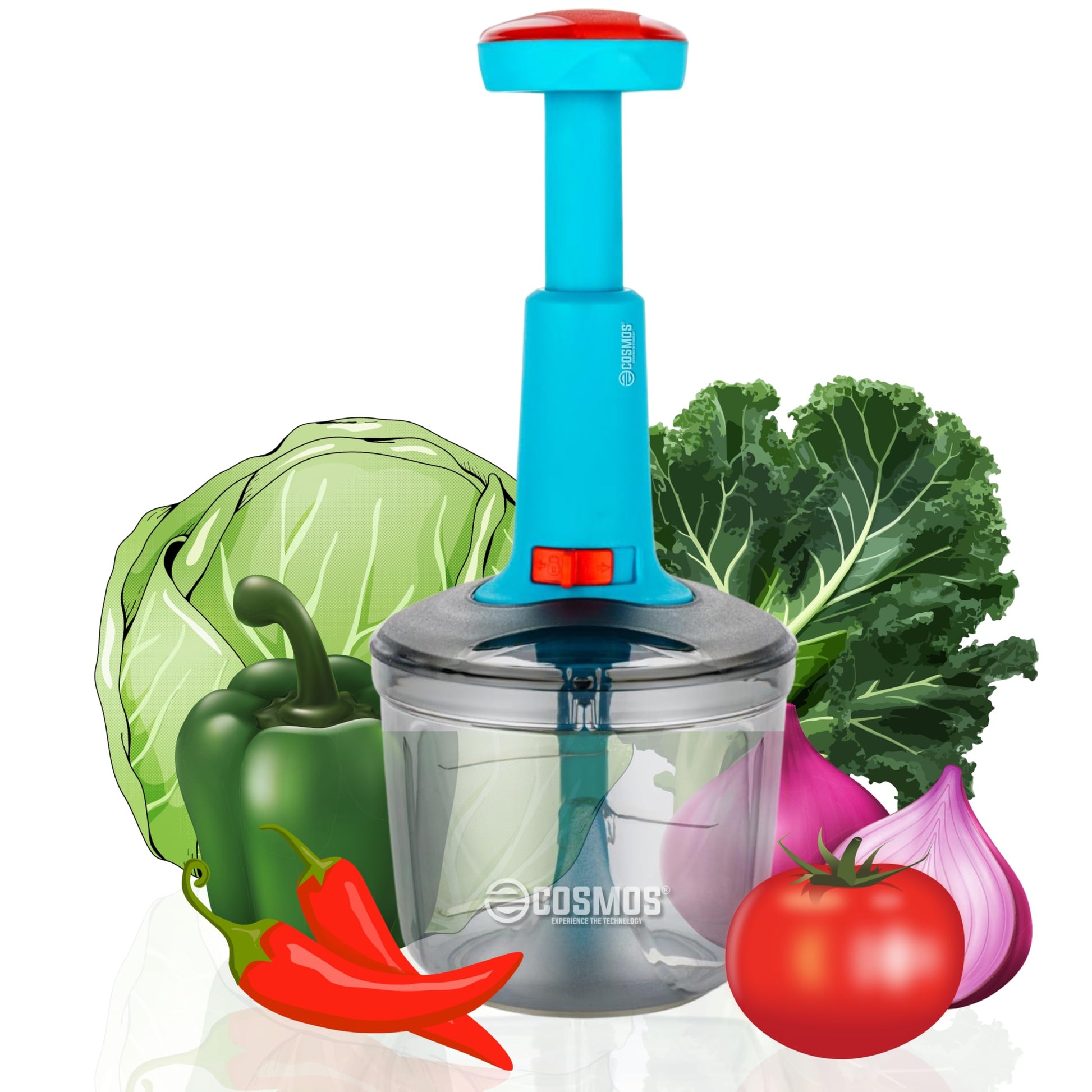 E-COSMOS Food Chopper 900ml, 4 Blade Steel Large Manual Hand-Press Vegetable Chopper Mixer Cutter to Cut Onion, Salad, Tomato, Potato (Pack of 1) 900ml