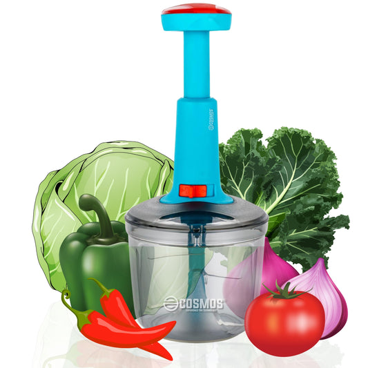 E-COSMOS Food Chopper 900ml, 4 Blade Steel Large Manual Hand-Press Vegetable Chopper Mixer Cutter to Cut Onion, Salad, Tomato, Potato (Pack of 1) 900ml
