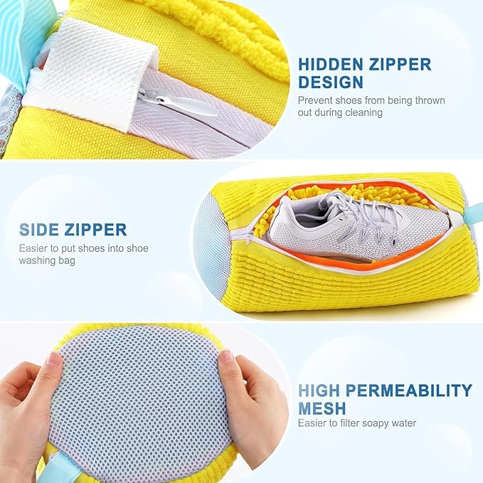 E-COSMOS Shoe Washing Machine Bag Laundry Shoes Bag for Washer and Dryer Reusable and Durable Zipper Plush Washing Machine Bags for Sneakers, Running Shoes, Sock and Toys (Pack Of 1)