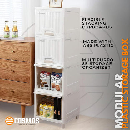 E-COSMOS Plastic Cupboard for Clothes Plastic Cabinet for Storage | White
