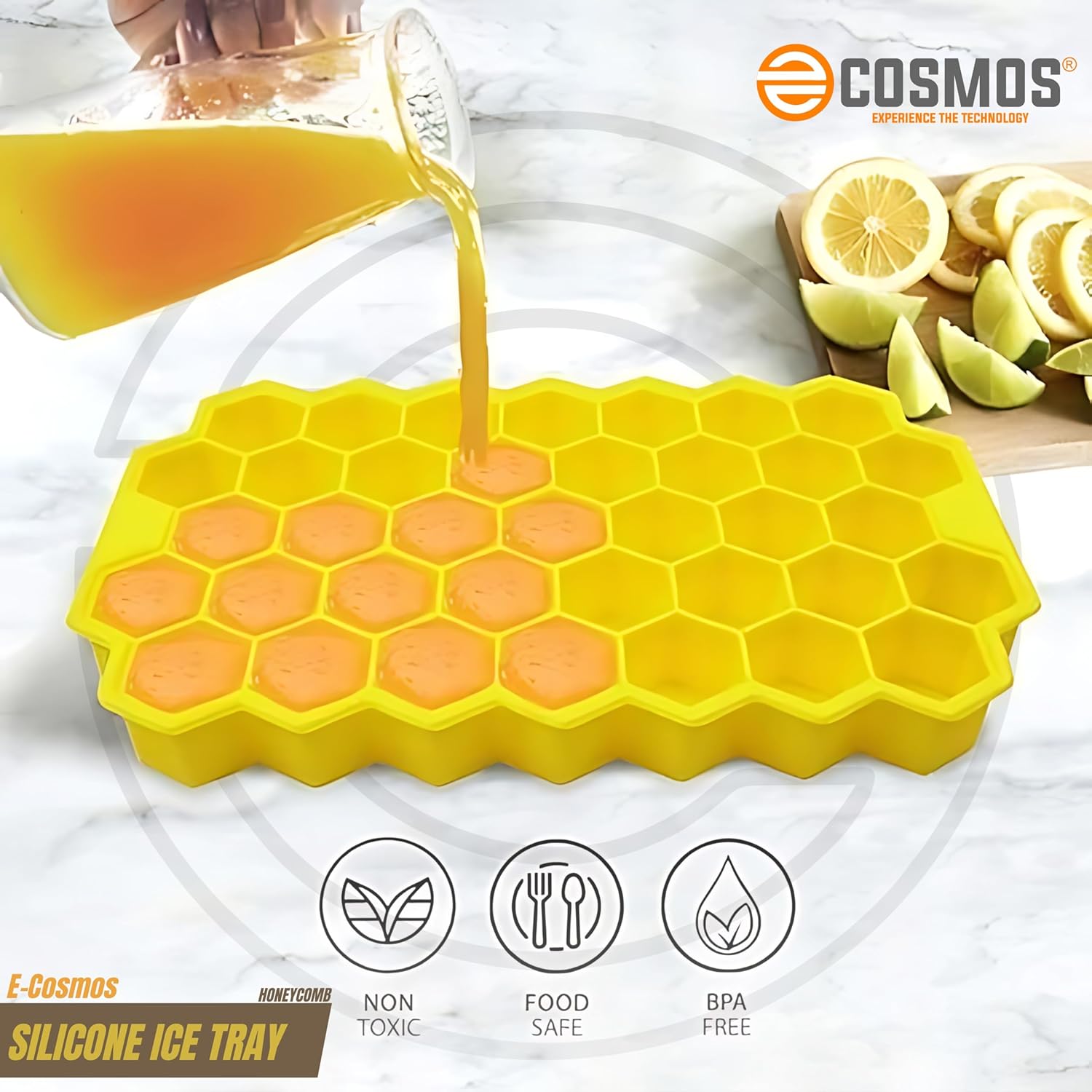 E-COSMOS Ice Cube Tray Silicone for Freezer Honeycomb 37 Cavity Ice Cube Mould Flexible Tray for Freezer, Chocolate Cake Maker, Ice Trays for Chilled Drinks, Reusable (Multi Color)