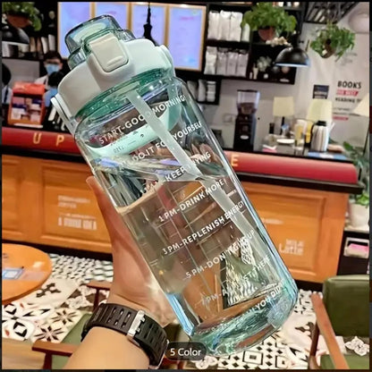 E-COSMOS 2L Capacity Belt Straw Transparent Motivational Water Bottle