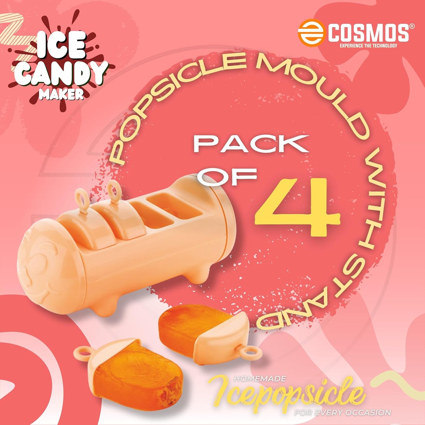 E-COSMOS Set of 6 Plastic 100% Food Grade Ice Lolly Mould - Multicolour