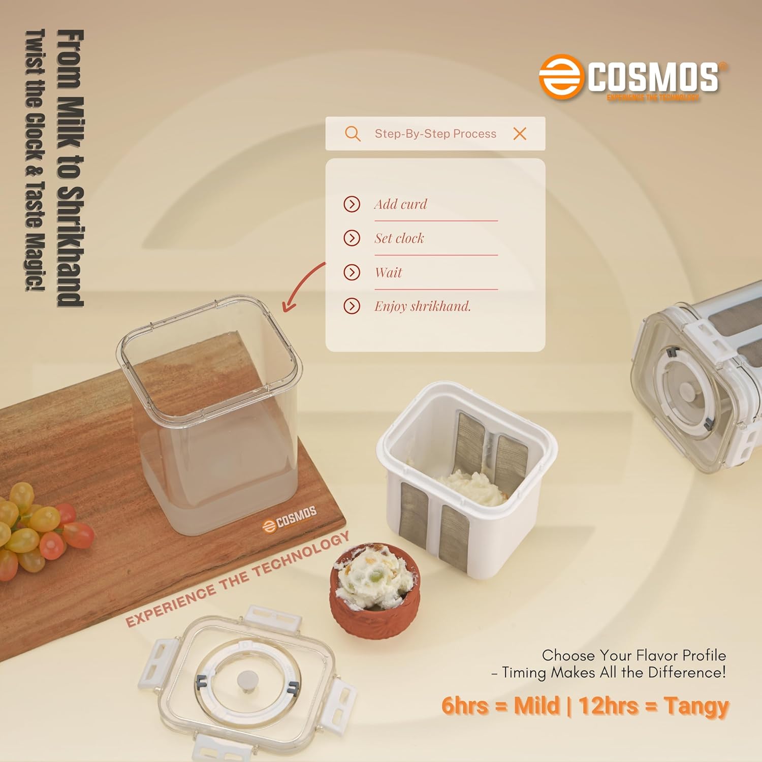 E-COSMOS Greek Yogurt & Hung Curd - 1100ml Fine Mesh Strainer with Lid | Multifunctional Yogurt Filter | Curd Maker for Home | Perfect for Homemade Yogurt, Curd, Cheese Maker (Greek Yogurt Maker)