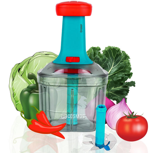 E-COSMOS Food Chopper 900ml, 4 Blade Steel Large Manual Hand-Press Vegetable Chopper Mixer Cutter to Cut Onion, Salad, Tomato, Potato (Pack of 1) 900ml