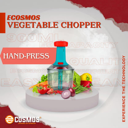E-COSMOS Food Chopper Manual Hand-Press (Red & Tarquise 900ml with Mixi Blade)