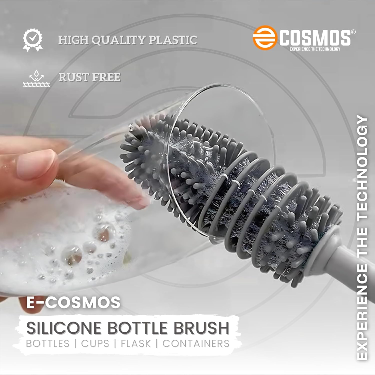 E-COSMOS Bottle Cleaning Brush Silicone Long Handle, Water Bottle, Containers, Vase and Glass, Bottle Cleaner for Kitchen Accessories Kitchen Tools Item Products Gadgets