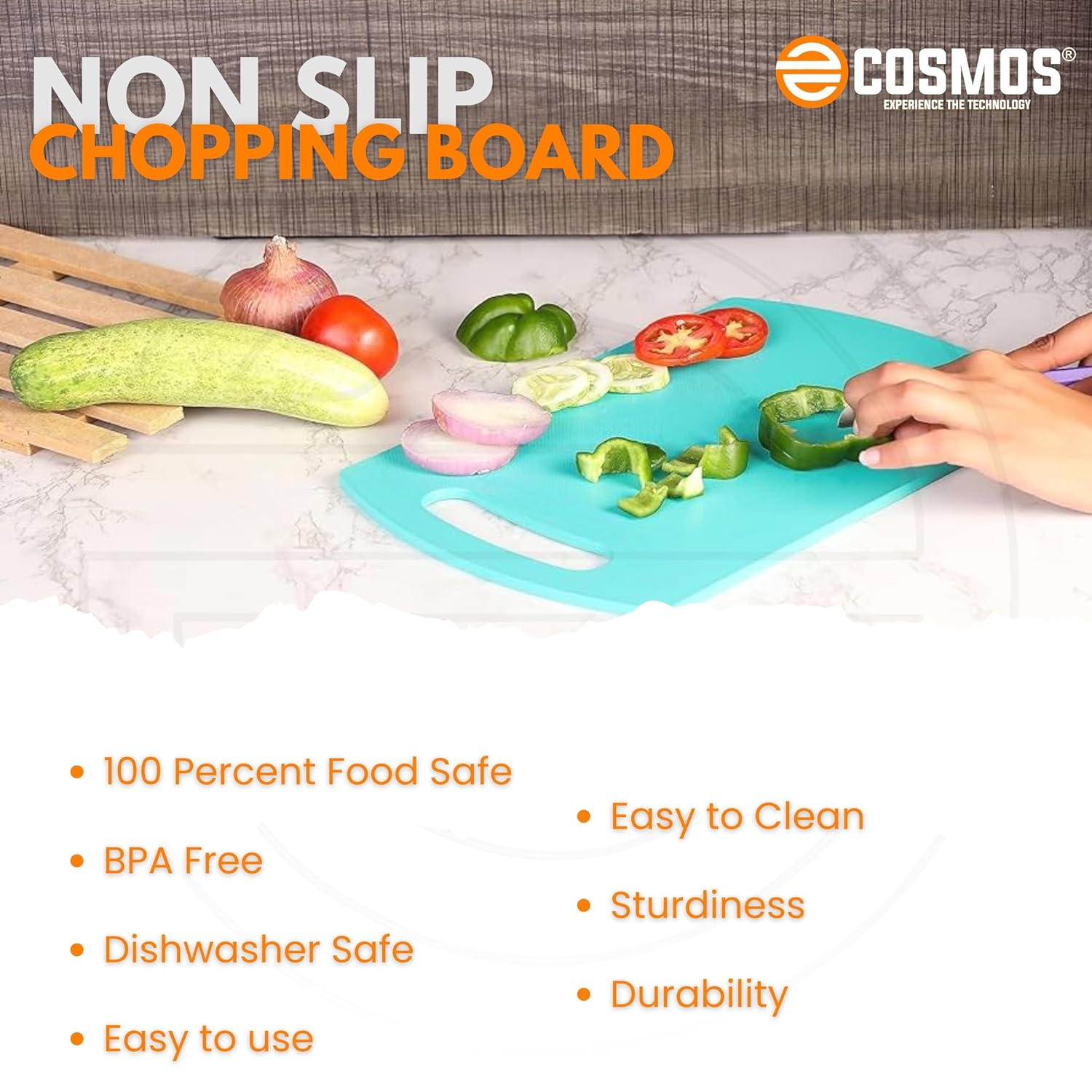 E-COSMOS Plastic Cutting/Chopping Board (Turquoise), M