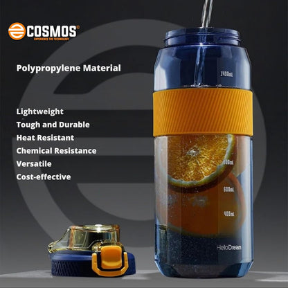 E-COSMOS 1600 ML Water Bottle & 54 OZ with Travel Mug & Straw | Leak-Proof, BPA-Free, Non-Toxic Water Bottle for Gym, Office, Outdoor | Portable Sports Bottle for Men & Women(Blue)