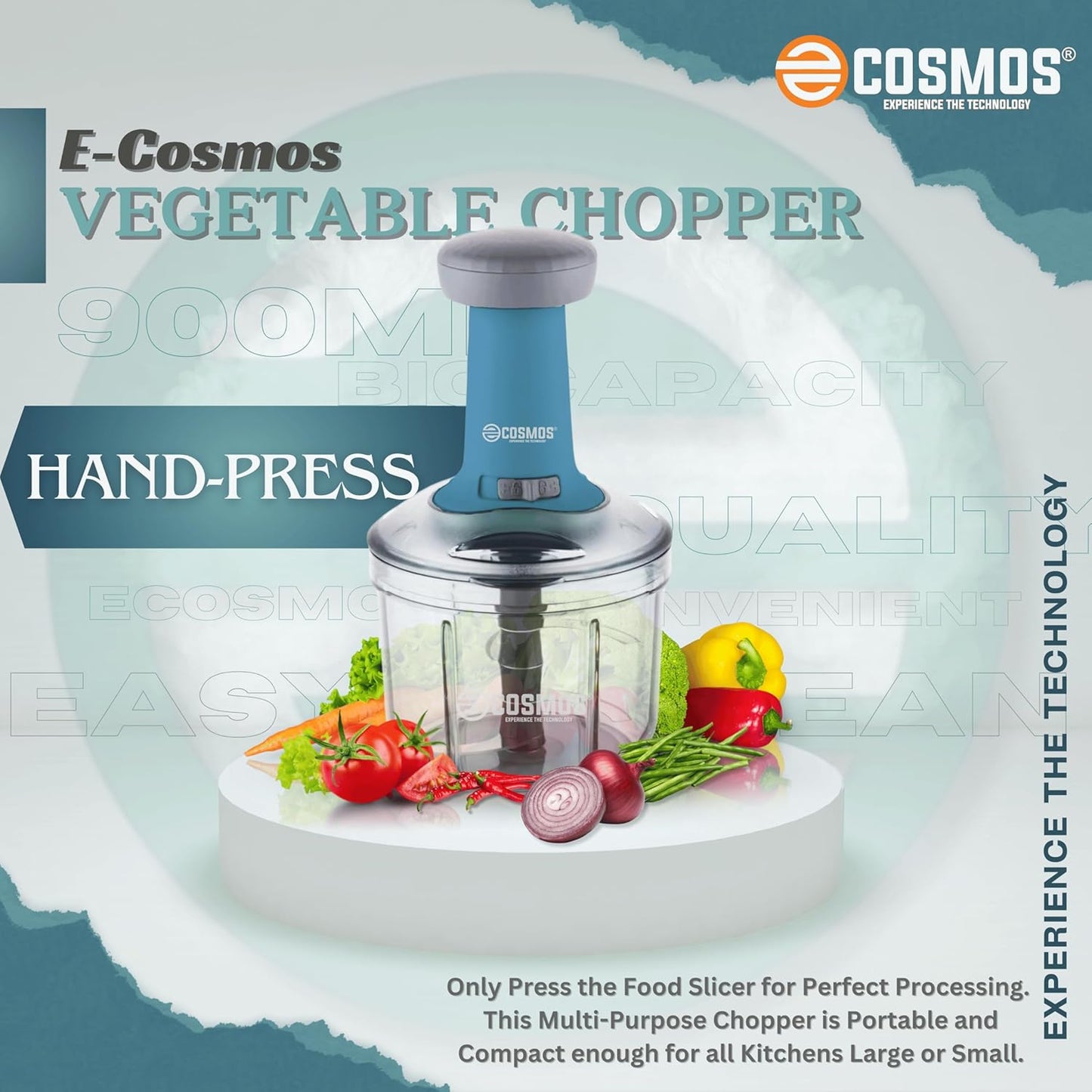 E-COSMOS Food Chopper Manual Hand-Press (Tarquise 900ml)