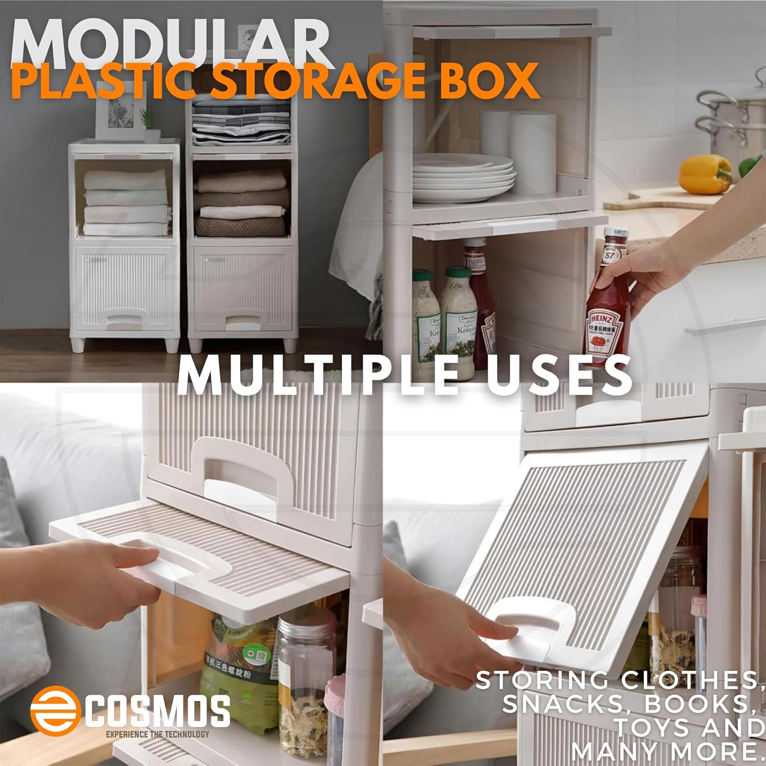 E-COSMOS 6 Units Plastic Cupboard for Clothes Plastic Cabinet for Storage Foldable Wardrobe for Plastic Rack for Clothes Storage Cabinet Plastic Modular Drawer Storage Box,White (6 Layer)