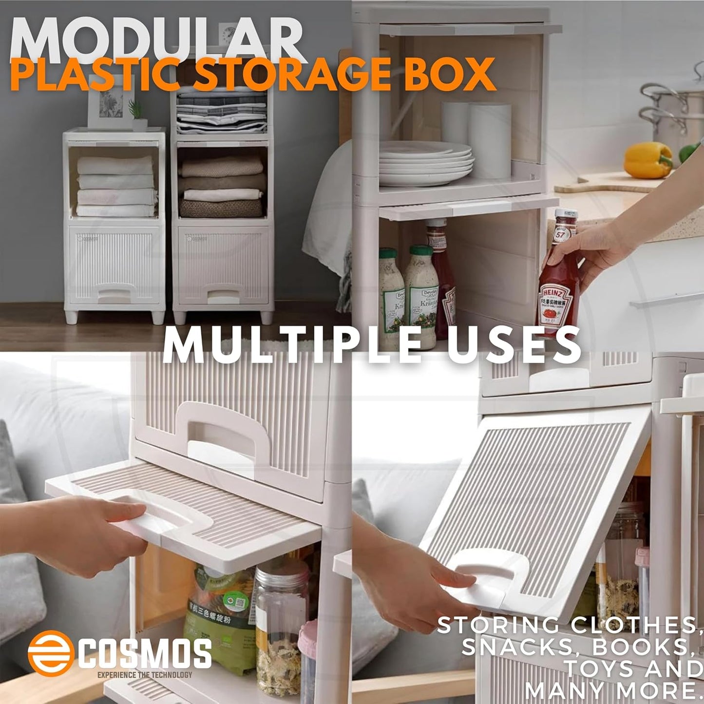 E-COSMOS Plastic Cupboard for Clothes Plastic Cabinet for Storage | White
